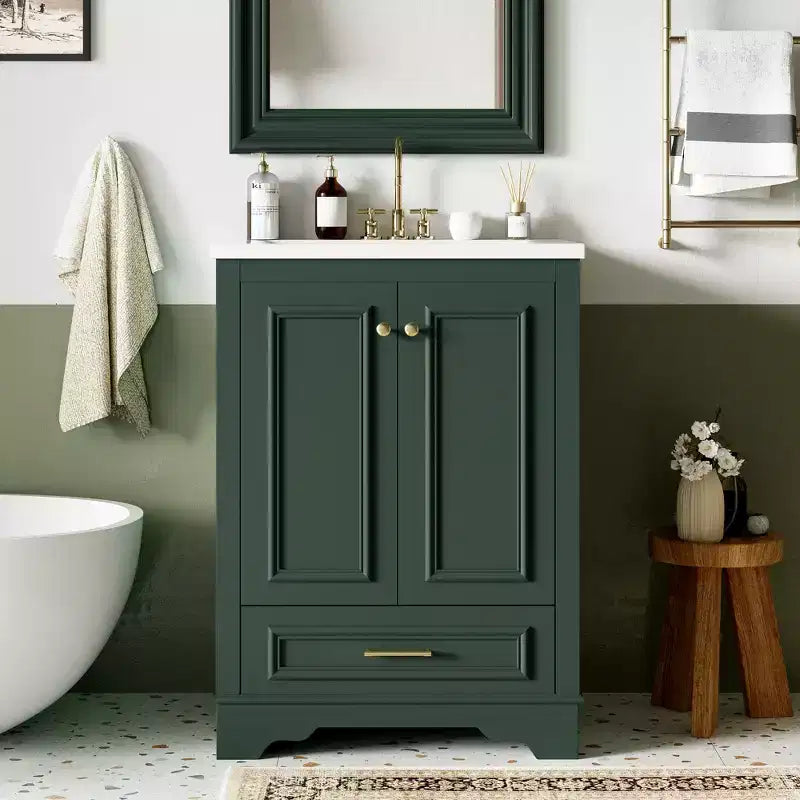 Comprend un lavabo en céramique ; un meuble bas autoportant moderne