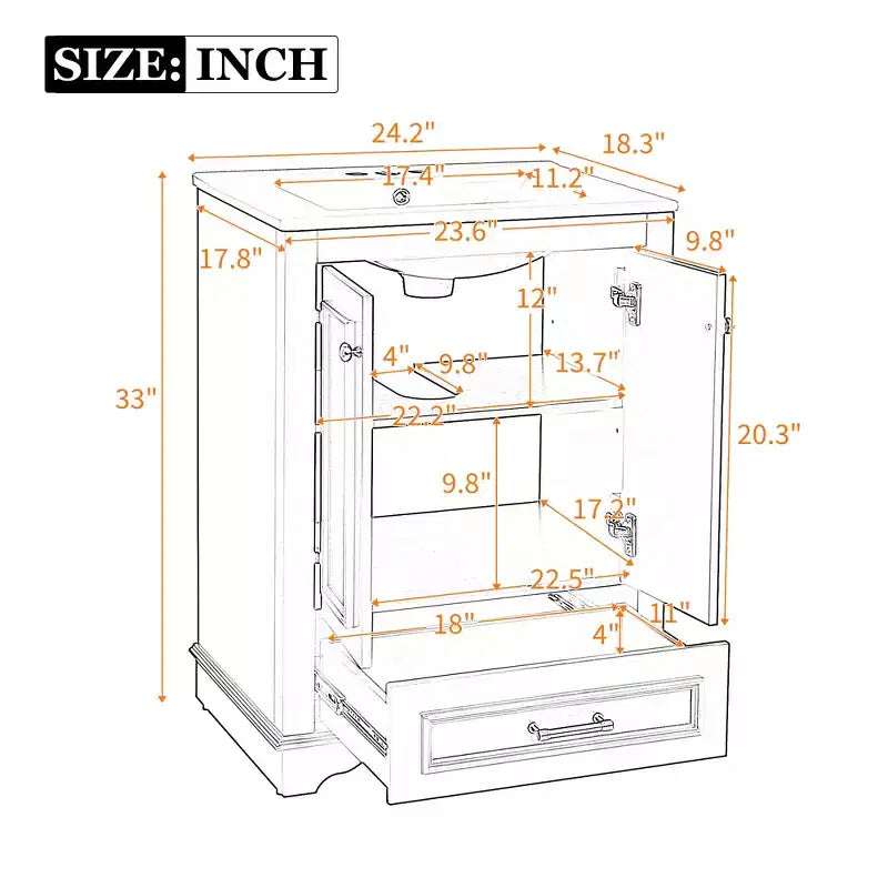Comprend un lavabo en céramique ; un meuble bas autoportant moderne