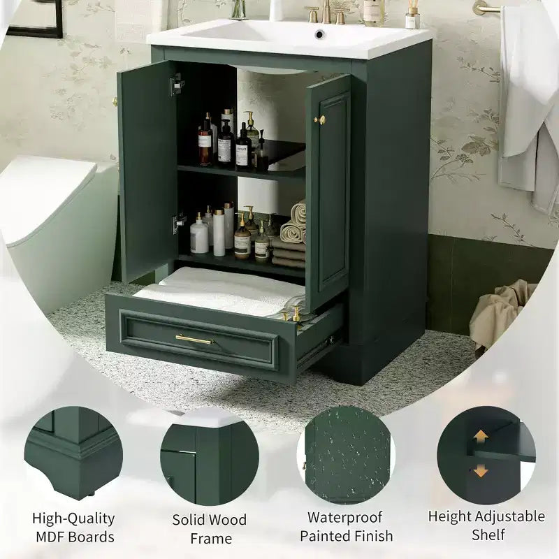 Comprend un lavabo en céramique ; un meuble bas autoportant moderne
