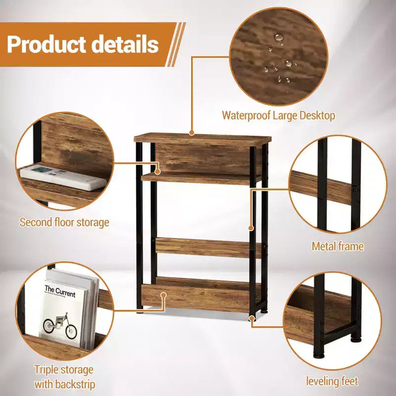 Table d'appoint à trois niveaux de style industriel, peu encombrante