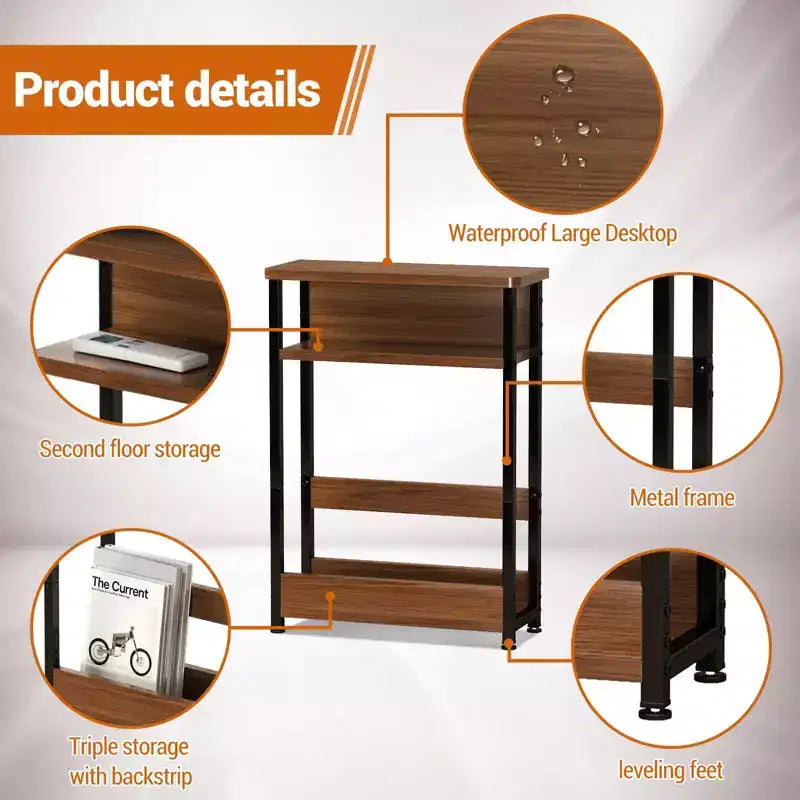 Table d'appoint à trois niveaux de style industriel, peu encombrante