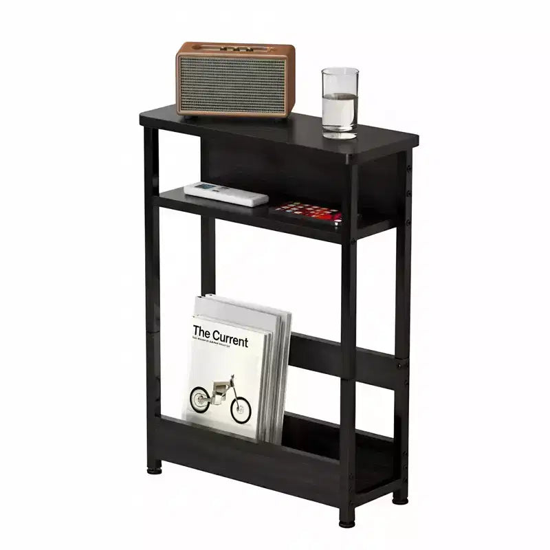Slim 3-Tier Industrial Side Table Space-Saving End Table with Storage Shelves & Magazine Rack for Living Room or Bedroom