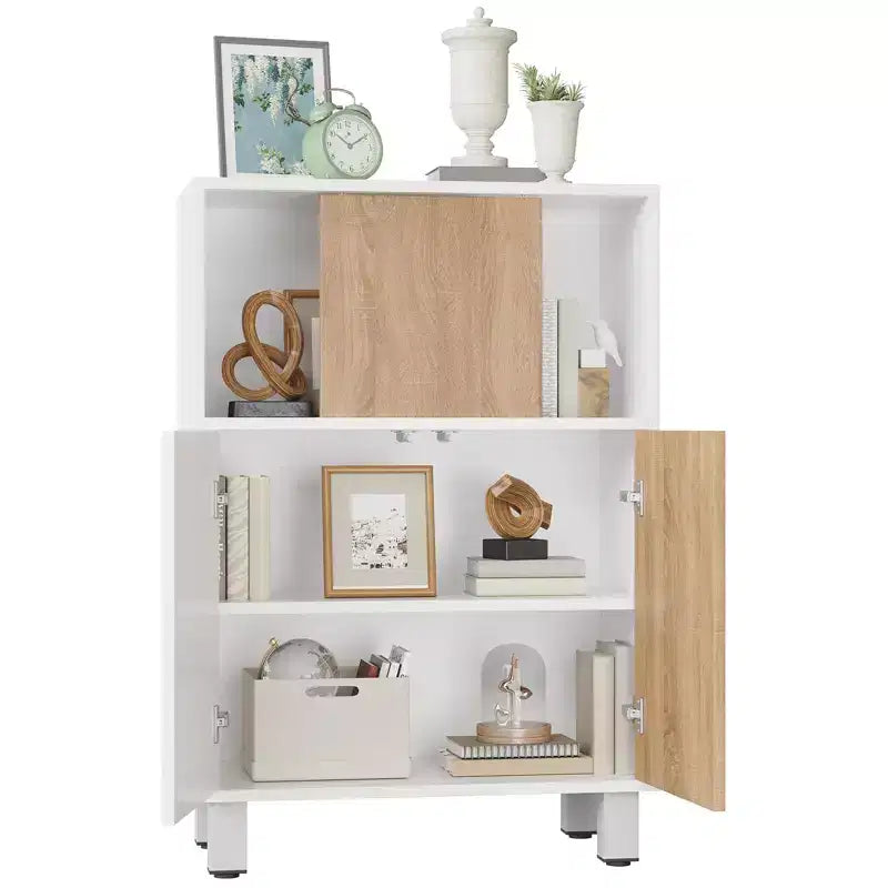 Buffet Sideboard Cabinet C White Wooden Storage Console with Sliding Barn Door & Adjustable Shelves for Kitchen; Entryway; Dining & Living Room