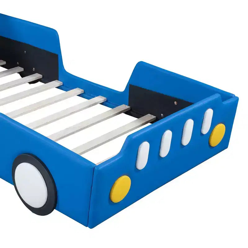 Lit plateforme en forme de voiture de course, taille jumeau ; Roues ; Chambre d'enfant ; Rouge