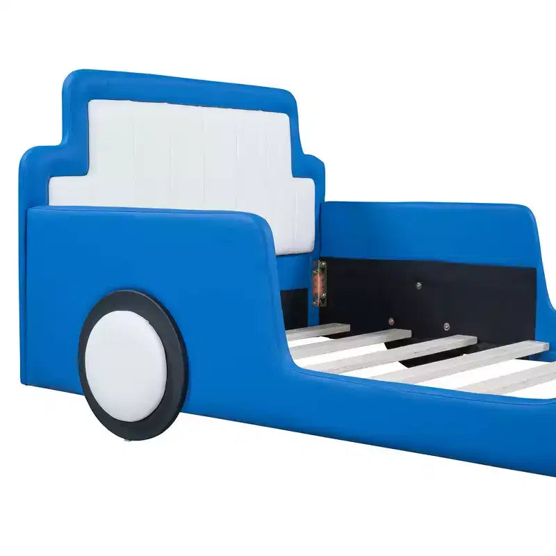 Lit plateforme en forme de voiture de course, taille jumeau ; Roues ; Chambre d'enfant ; Rouge