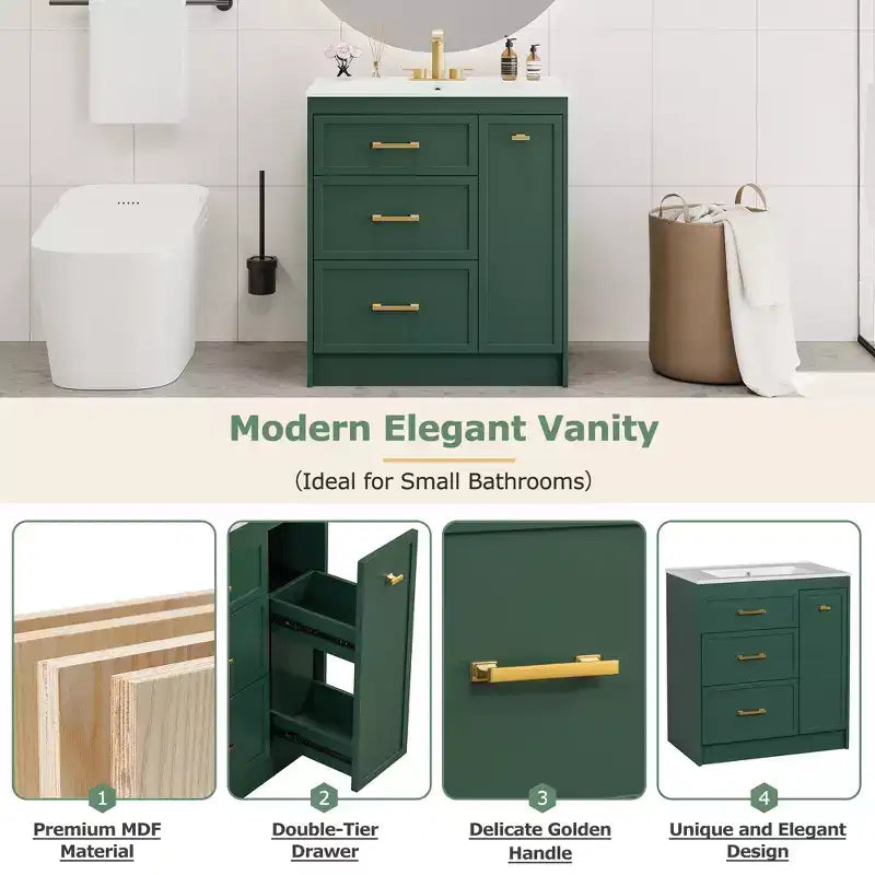 Meuble-lavabo simple vasque ; armoire de rangement moderne sur pied pour salle de bain