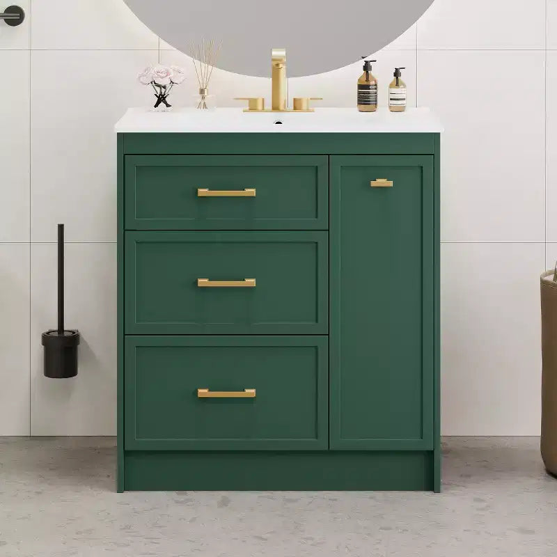 Meuble-lavabo simple vasque ; armoire de rangement moderne sur pied pour salle de bain