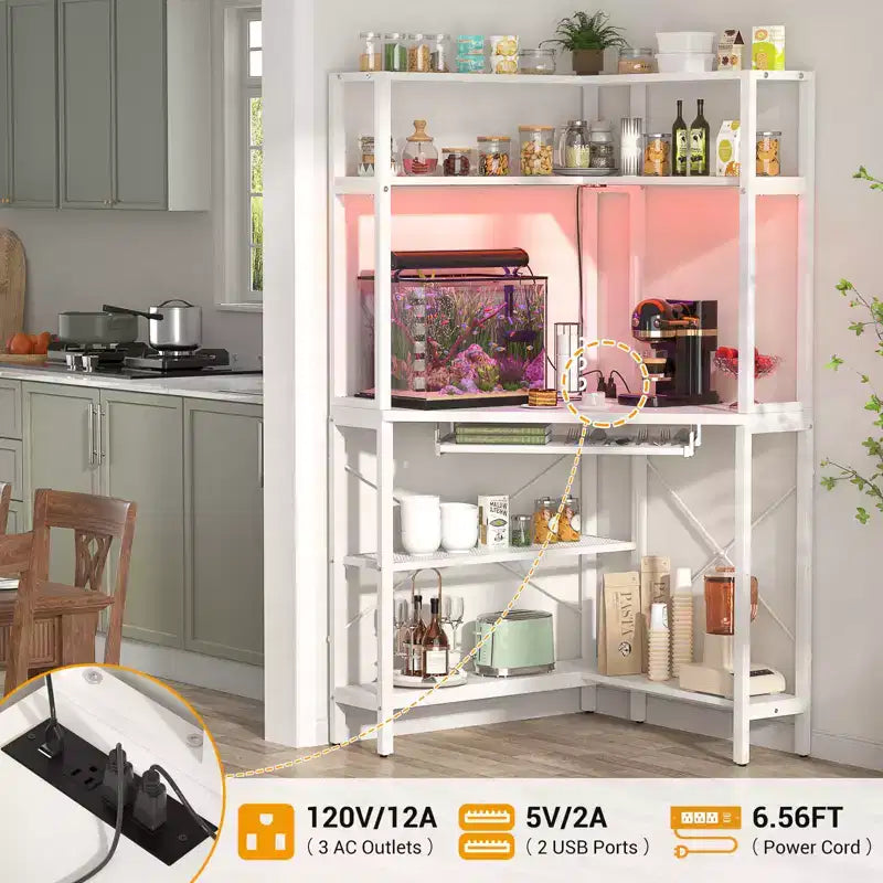 Bureau informatique d'angle avec étagère ; bureau de jeu à domicile avec tablette coulissante pour clavier