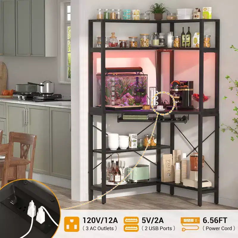 Bureau informatique d'angle avec étagère ; bureau de jeu à domicile avec tablette coulissante pour clavier