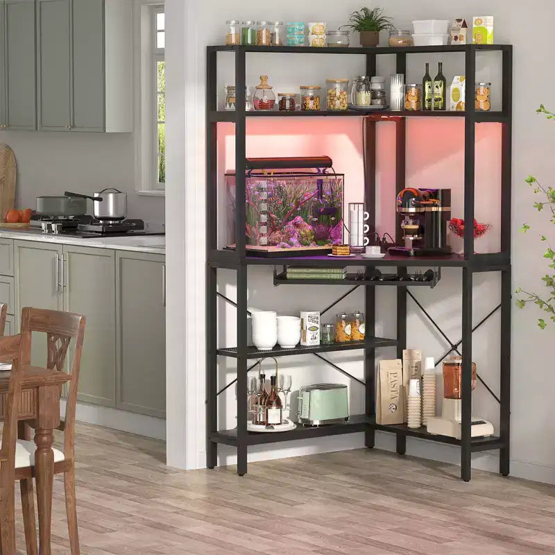 Besiost Corner Computer Desk with Hutch; Gaming Desk with Keyboard Tray for Home Office