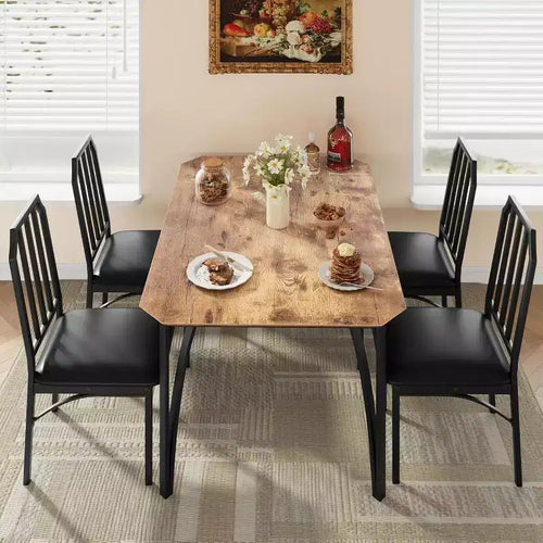 Dining Table for 4; Rectangular Kitchen Table and Upholstered Chairs for 4; 5 Piece Dining Room Table Set