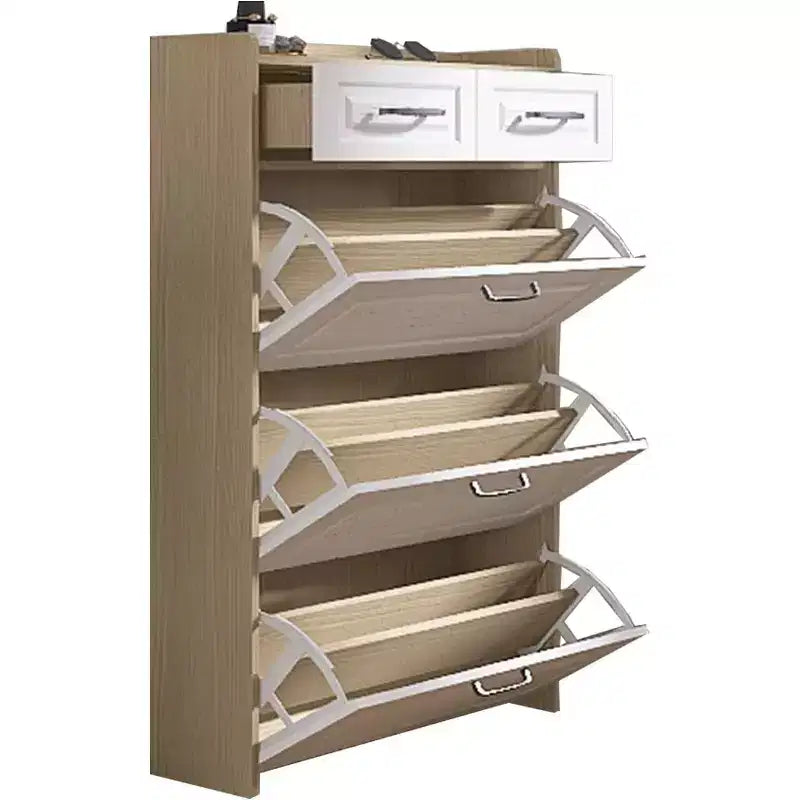 Meuble à chaussures ; meuble de rangement à trois portes et deux tiroirs