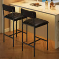 Set of 2 Counter Height Bar Stools with Footrest & Back - PU Leather Kitchen Barstools for Island; Counter; Apartment - Classic Black