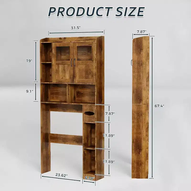 Meuble de salle de bain avec porte vitrée ; étagère de rangement autoportante pour toilettes