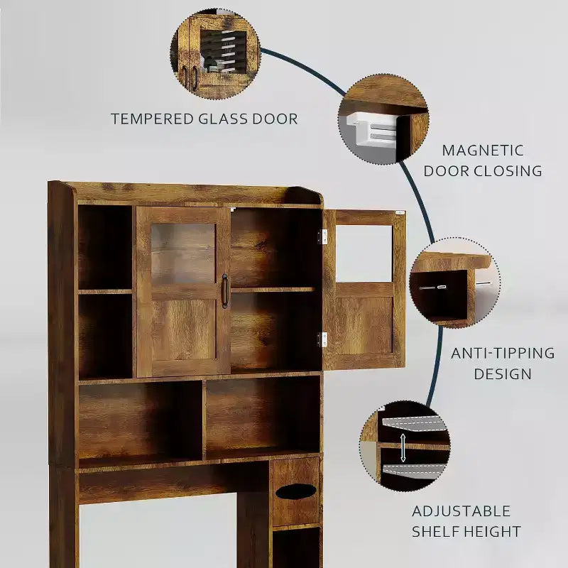 Meuble de salle de bain avec porte vitrée ; étagère de rangement autoportante pour toilettes