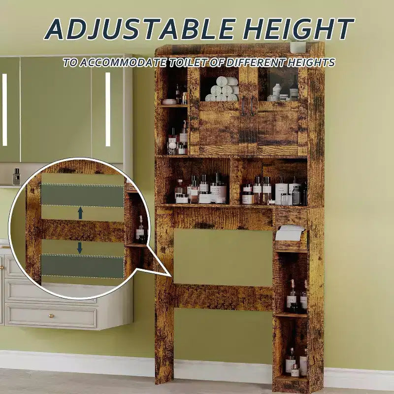 Meuble de salle de bain avec porte vitrée ; étagère de rangement autoportante pour toilettes