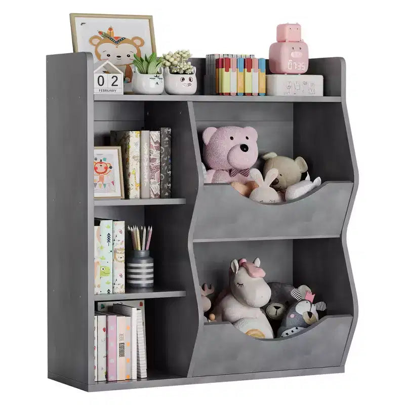 Kids 3-Tier Toy Storage Organizer Kids Bookshelf Double Sided Tray- 5 Compartment Bookshelf and Toy Shelf for Bedroom; Living Room; and Kindergarten