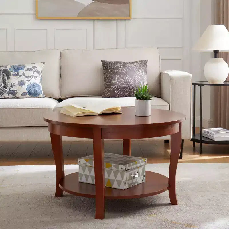 TUYOHW Elegant Oriental Coffee Table;2-Tier Tea Table for Living Room;Round Accent Table with Open Shelf;Storage Cocktail Table for Home Decor