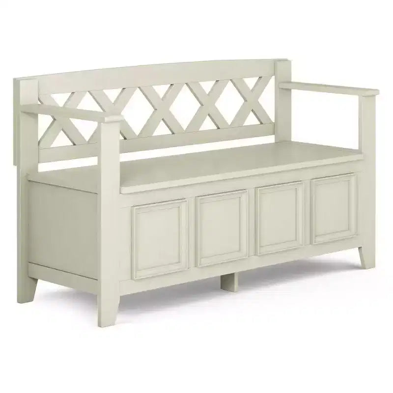 WyndenHall 48" Halifax Transitional Entryway Storage Bench Antique White: Solid Wood; Dual Compartment; 300 lbs Capacity