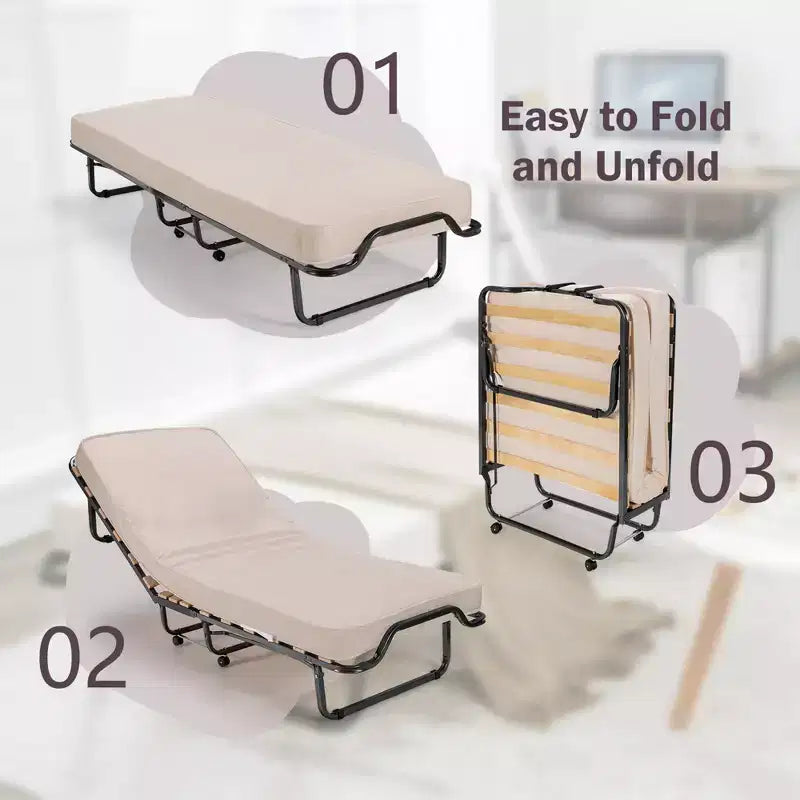Lit pliant avec matelas à mémoire de forme et housse de rangement