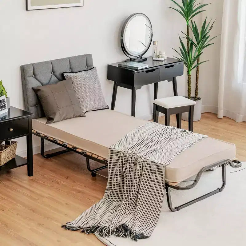 Lit pliant avec matelas à mémoire de forme et housse de rangement