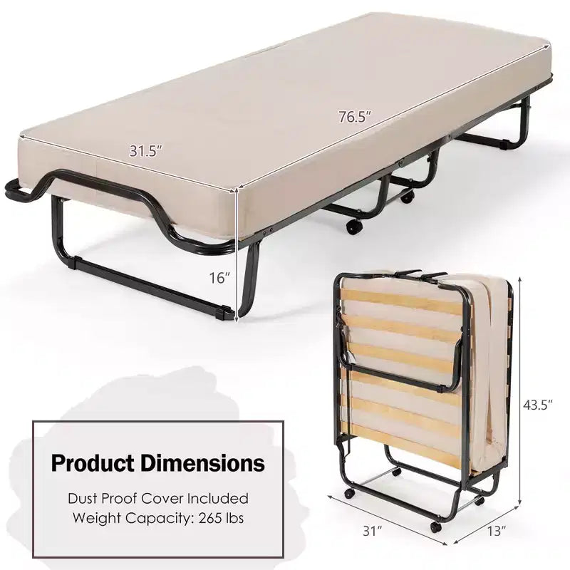 Lit pliant avec matelas à mémoire de forme et housse de rangement