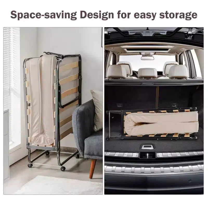 Lit pliant avec matelas à mémoire de forme et housse de rangement