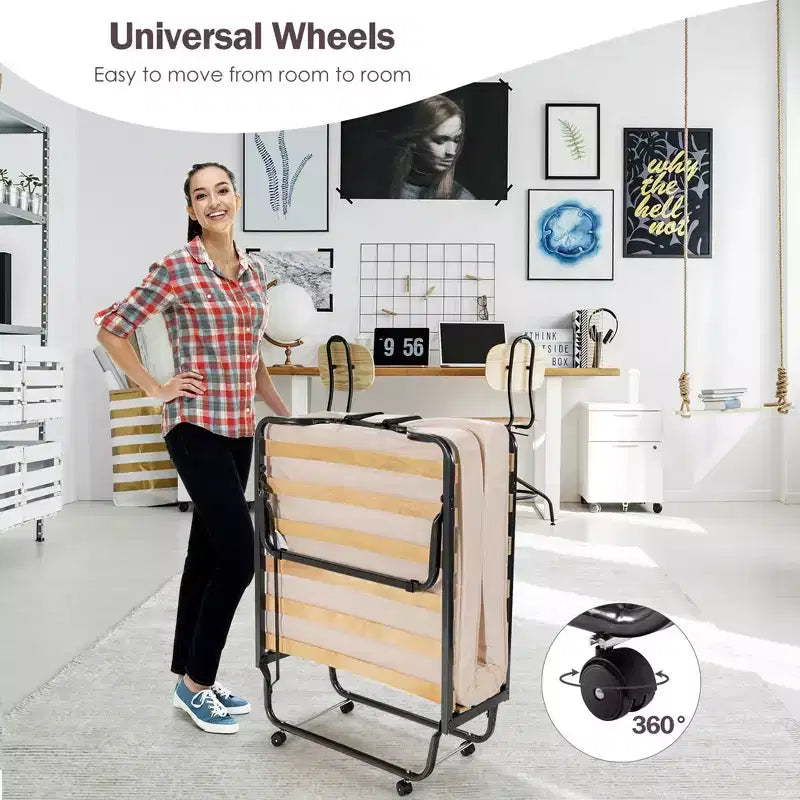 Lit pliant avec matelas à mémoire de forme et housse de rangement