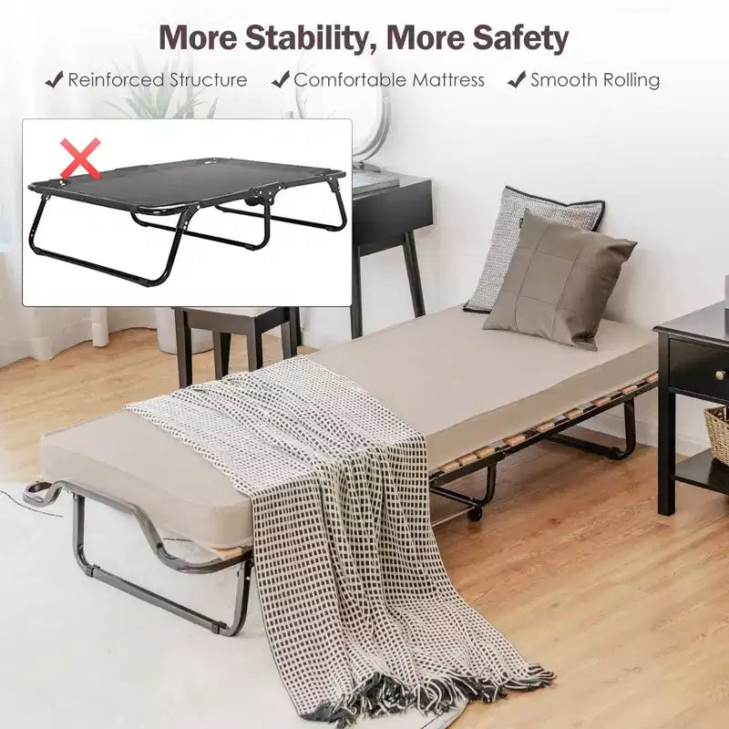 Lit pliant avec matelas à mémoire de forme et housse de rangement