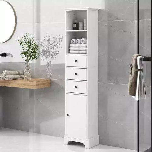 Tall Bathroom Cabinet with 3 Drawers and Adjustable Shelves - ModernLuxe