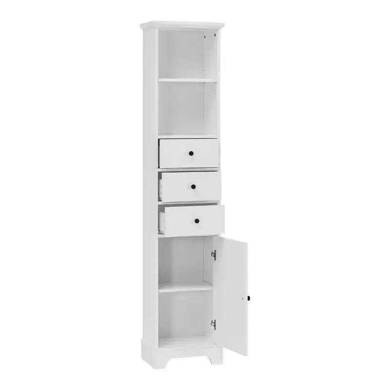 Meuble-lavabo avec 3 tiroirs et des étagères réglables.