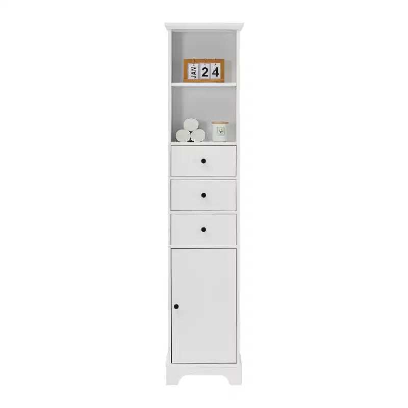 Meuble-lavabo avec 3 tiroirs et des étagères réglables.