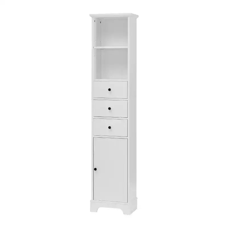 Meuble-lavabo avec 3 tiroirs et des étagères réglables.